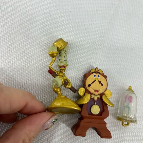 Disney Beauty and the Beast Figurine Set Cogsworth Lumière Rose PVC - Picture 2 of 6